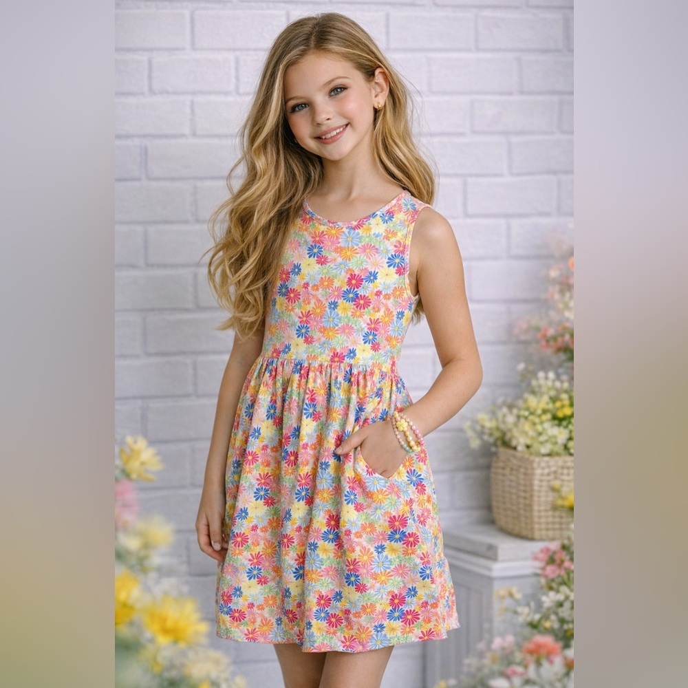 H&M Girls Floral Sleeveless Dress Size 8–10 Colorful Summer Dress